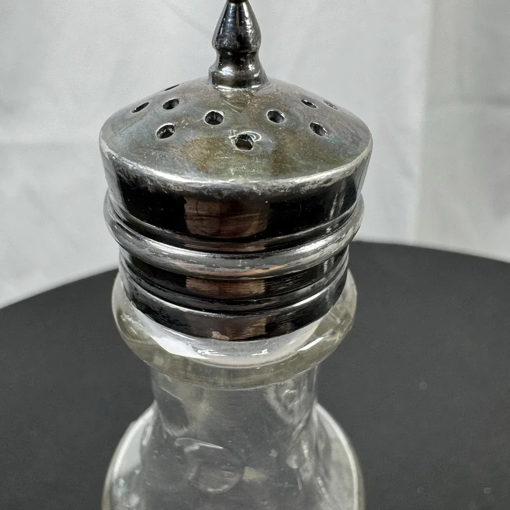 2 Vintage‎ Condiment Cruet Castor Set  Etched Glass